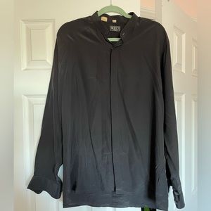 Black silk button down